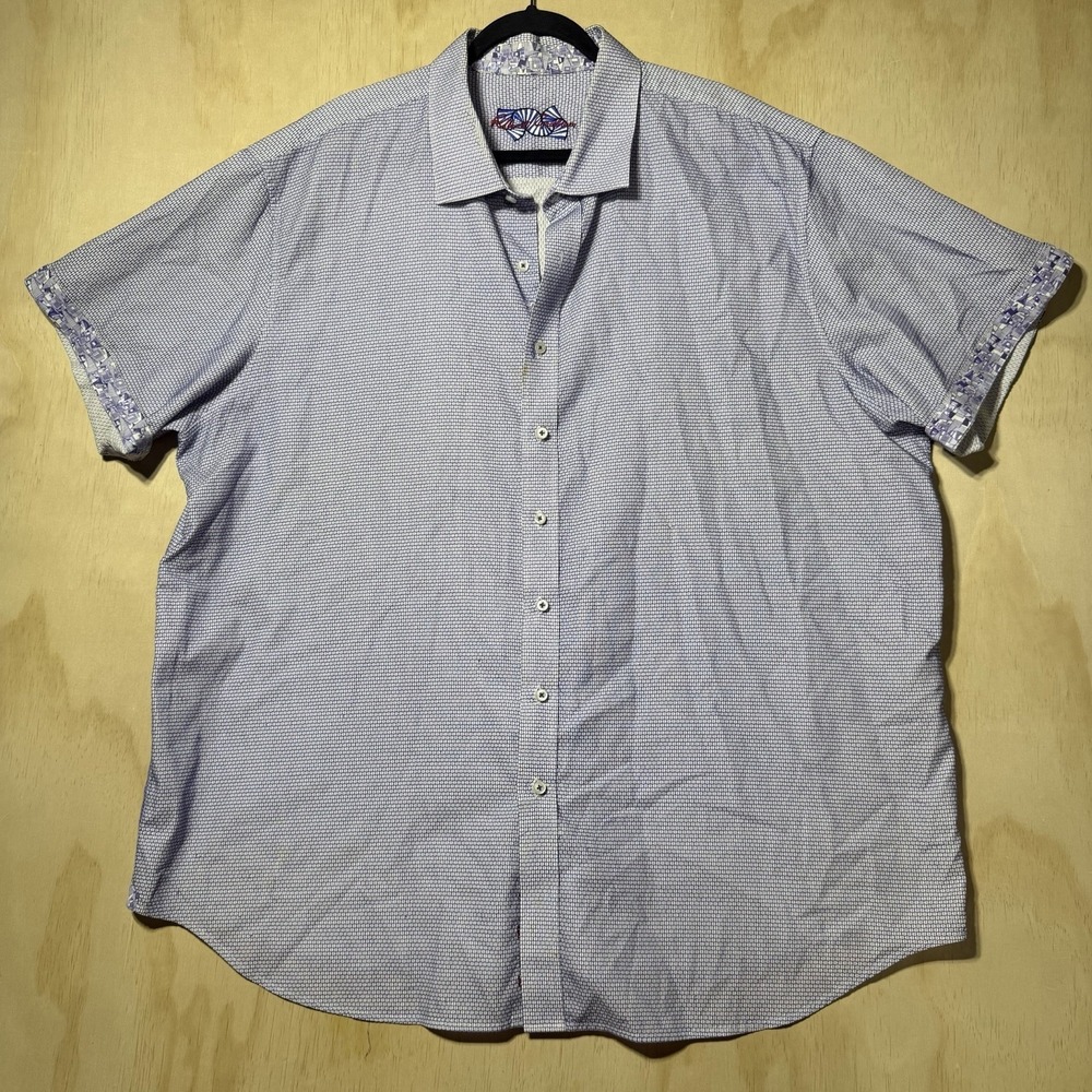 Robert Graham Mens 3XL Purple Geometric Short Sleeve Button Front Shirt
